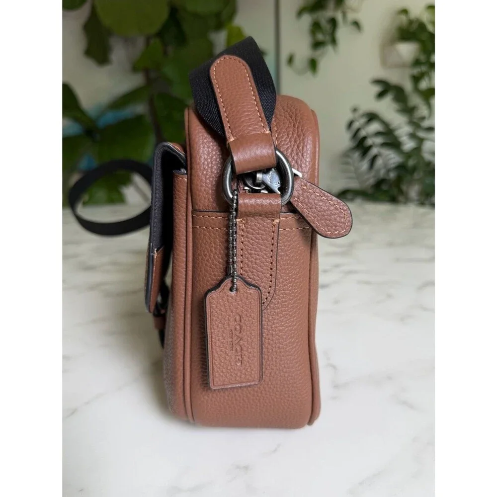 NWT COACH Hudson Crossbody Bag Gunmetal / Saddle Brown Leather Messenger C5399